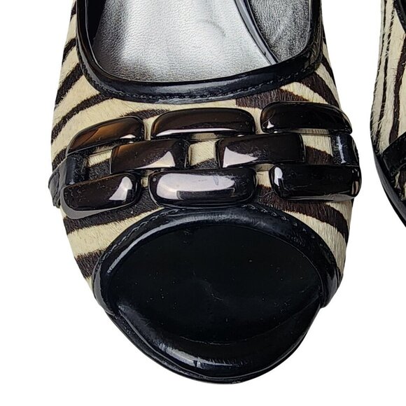 VTG Anne Klein Pony Hair Leather Zebra Print Slingback Peep Toe Heels Size 7.5 - Picture 9 of 15